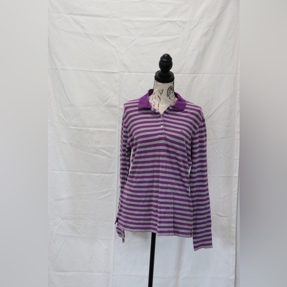 Lacoste Purple and White Striped Button-Down Shirt - Picture 2 of 10